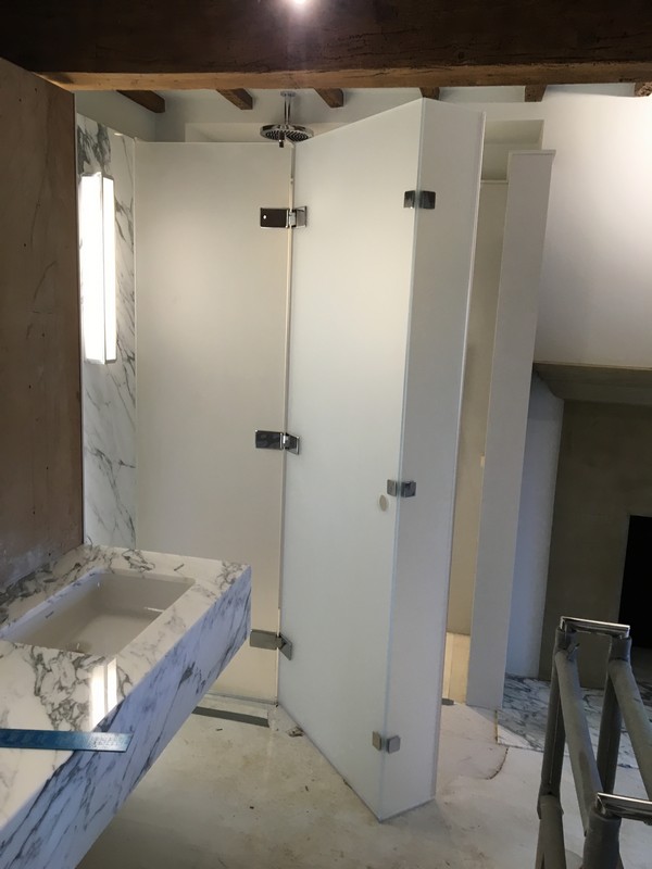 Bespoke frosted glass shower enclosure in East Ham luxury bathroom